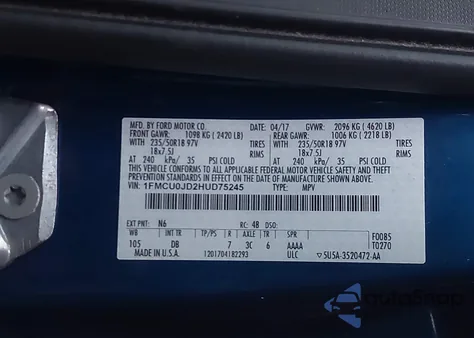 2017 Ford Escape Titanium from USA, damaged, VIN 1FMCU0JD2HUD75245
